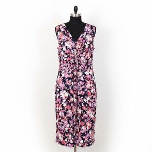 Daisy Fuentes Floral Twist Front Midi Dress XL | Pink Purple Sleeveless Summer